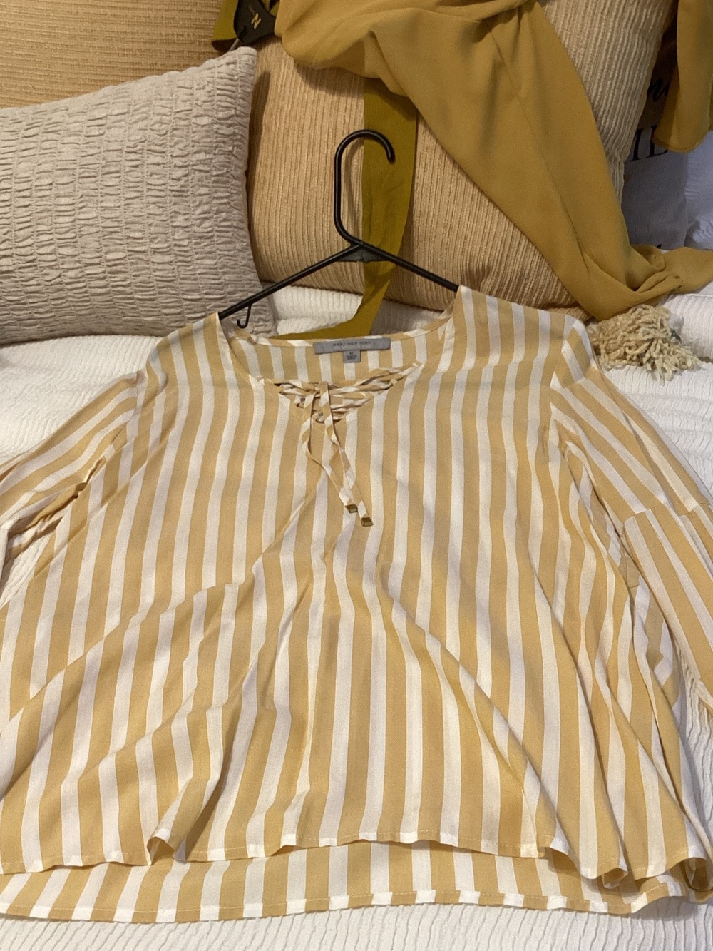 Marc New York Yellow and White Striped Tie-Front Blouse